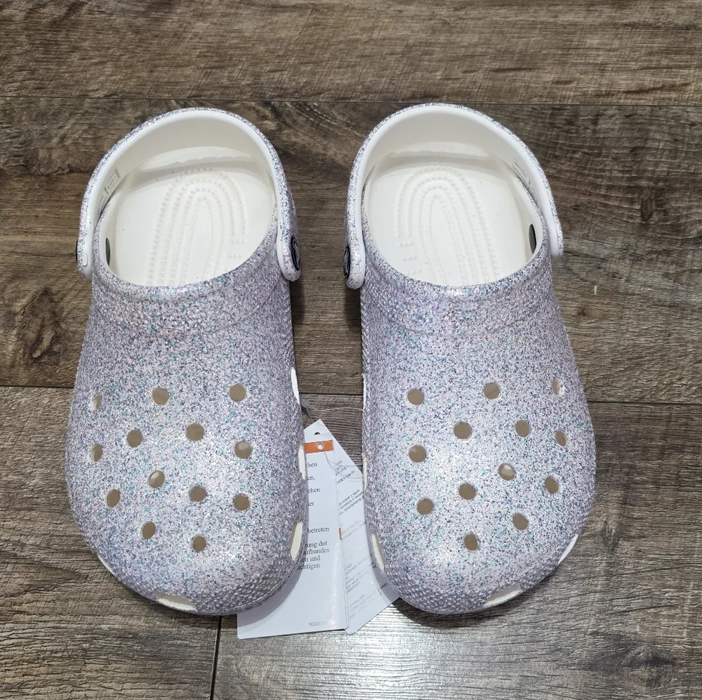 CROCS Kids Sparkly Water Shoes - White and Purple